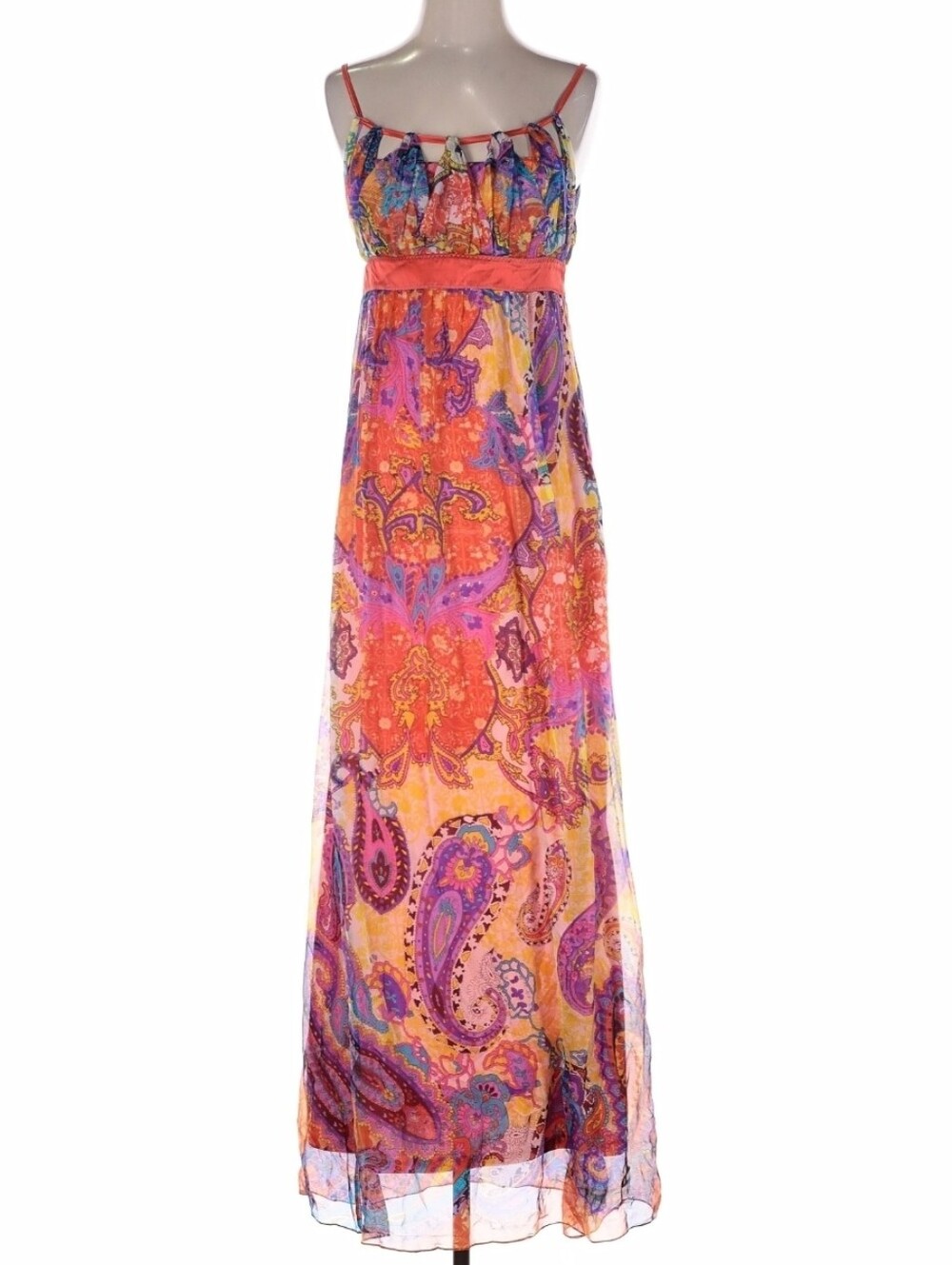 Sue Wong Silk Paisley Maxi Dress Size 6 Y2K Boho Festival Resort Goddess